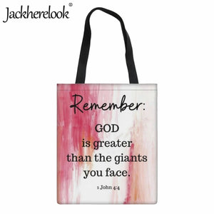 Casual Ladies Canvas Shoulder Bag with Christian Scripture Printing
