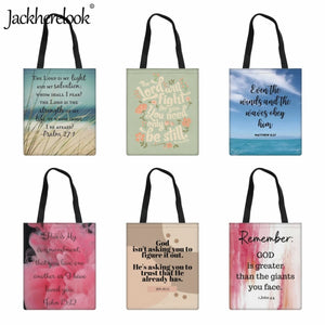 Casual Ladies Canvas Shoulder Bag with Christian Scripture Printing