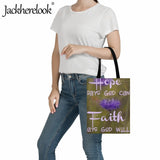 Christian Bible Verse Print Shoulder Bag Canvas Handbag Stylish Church Women's