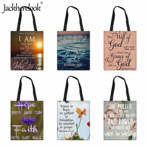 Christian Bible Verse Print Shoulder Bag Canvas Handbag Stylish Church Women's