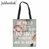 Christian Bible Verse Print Shoulder Bag Canvas Handbag Stylish Church Women's