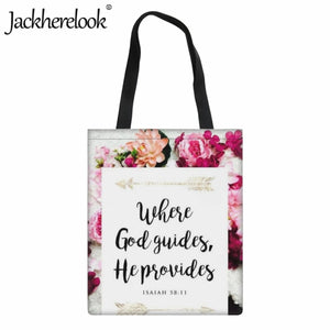 Christian Bible Verse Print Canvas Bag Ladies Tote