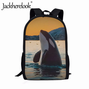 Deep-Sea Whale Pattern Kids School Bag 17 inch Large Capacity Book Bags for Boys
