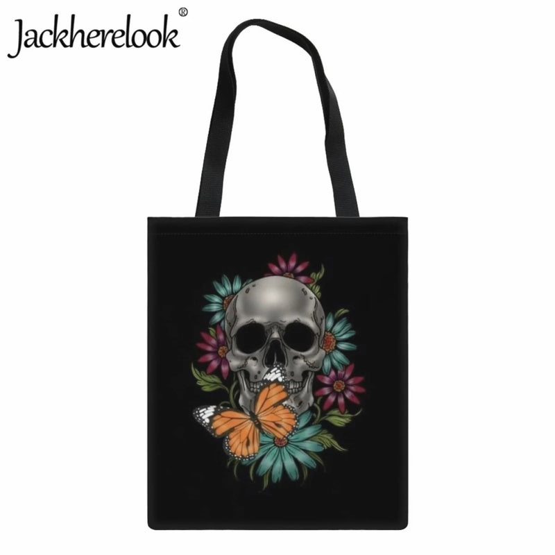 Gothic Skull Tote Bag Women's Casual Canvas Shopping Bag