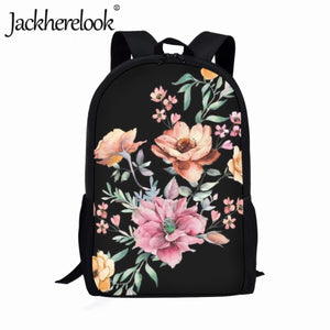Jackherelook Flowers Print College Student School Bags 17 inch