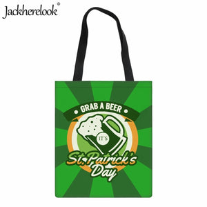 Jackherelook St. Patrick's Shoulder Bag Women Canvas Casual Travel Shopping Bag