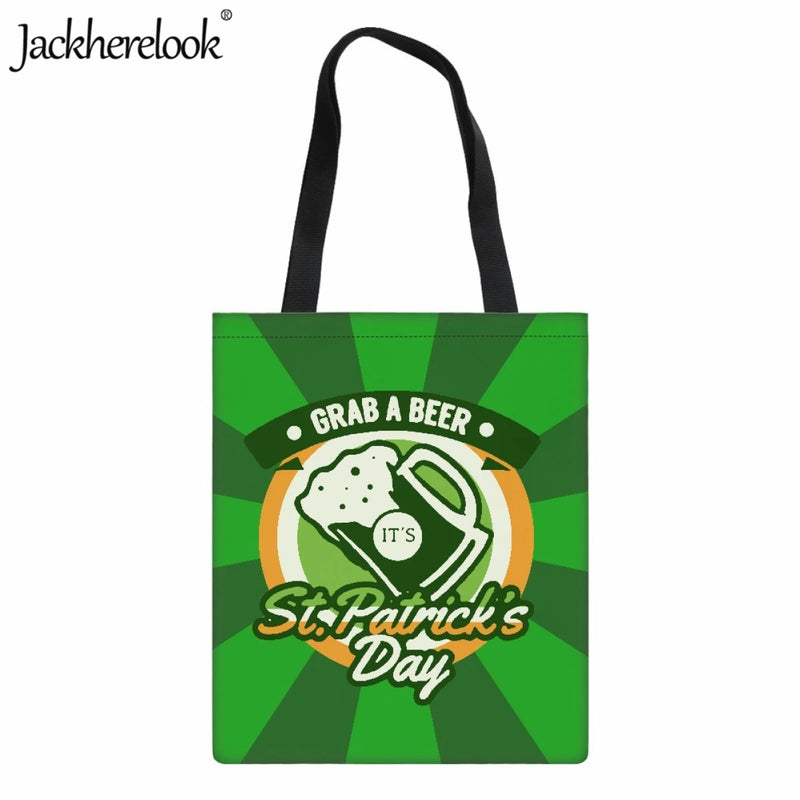 Jackherelook St. Patrick's Shoulder Bag Women Canvas Casual Travel Shopping Bag