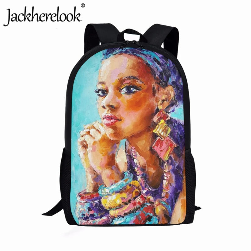 Tribal Female Pattern Art Oil Painting School Bag Teen Backpack