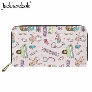 Jackherelook Nurse Wallet Medical Doodle Pattern Purse for Women Long Money Bag