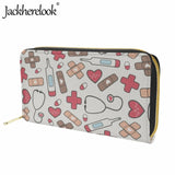 Jackherelook Nurse Wallet Medical Doodle Pattern Purse for Women Long Money Bag