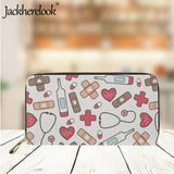 Jackherelook Nurse Wallet Medical Doodle Pattern Purse for Women Long Money Bag
