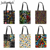 Geometry Pattern Shoulder Bag for Women Large Capacity Canvas Shopping Bag
