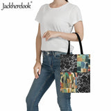 Geometry Pattern Shoulder Bag for Women Large Capacity Canvas Shopping Bag