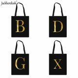 Women's Classic Canvas Tote Bag with English Letter Printing