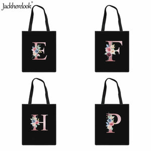 Canvas Tote Bag Letter Flower Arrangement Pattern Classic Shoulder Bag
