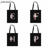 Canvas Tote Bag Letter Flower Arrangement Pattern Classic Shoulder Bag