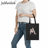 Canvas Tote Bag Letter Flower Arrangement Pattern Classic Shoulder Bag