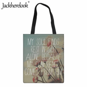 Bible Verse Print Canvas Tote Bag, Eco Friendly Shoulder Bag