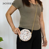 Floral Round Shoulder Bag Zipper Crossbody Handbag