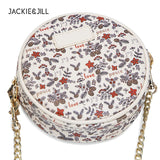 Floral Round Shoulder Bag Zipper Crossbody Handbag
