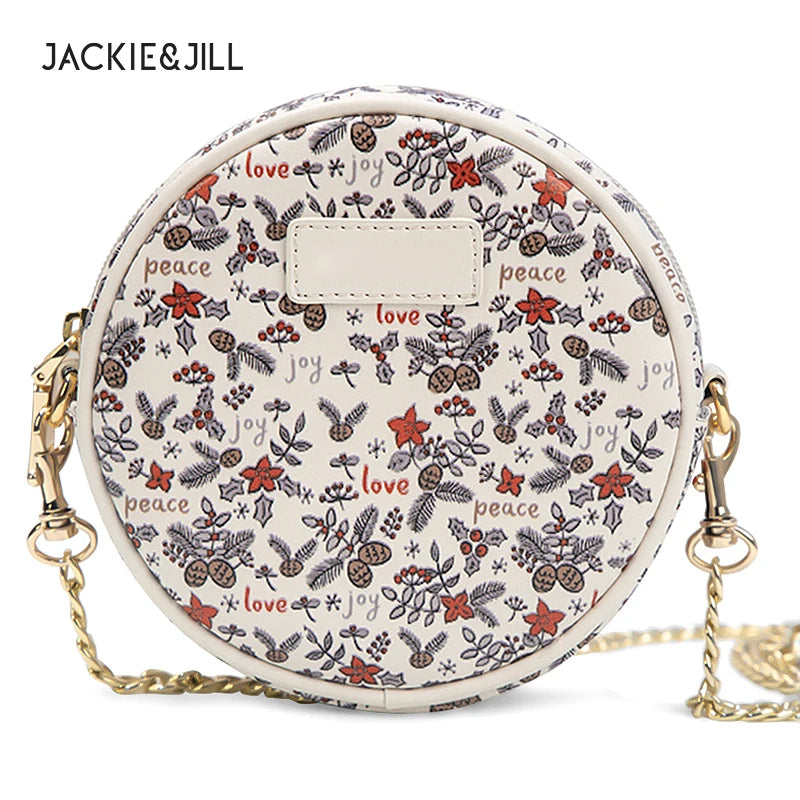 Floral Round Shoulder Bag Zipper Crossbody Handbag