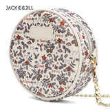Floral Round Shoulder Bag Zipper Crossbody Handbag