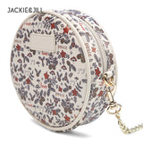 Floral Round Shoulder Bag Zipper Crossbody Handbag