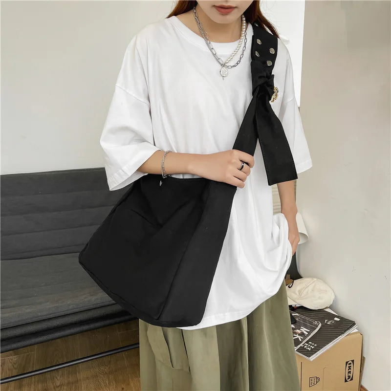 Canvas Large Capacity Student Shoulder Bag Literary Large Satchel