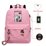 Haikyuu Anime Prints School Bag USB Charging Girls Backpack