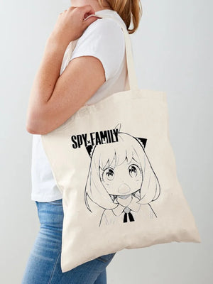 Japan Anime Spy x Family Anya Smug Print Canvas Bag Women's Large Shopping Tote