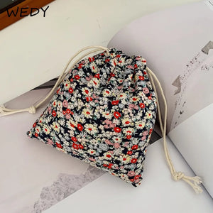 Japanese Floral Drawstring Bag Cotton Fabric Christmas Gift Bag