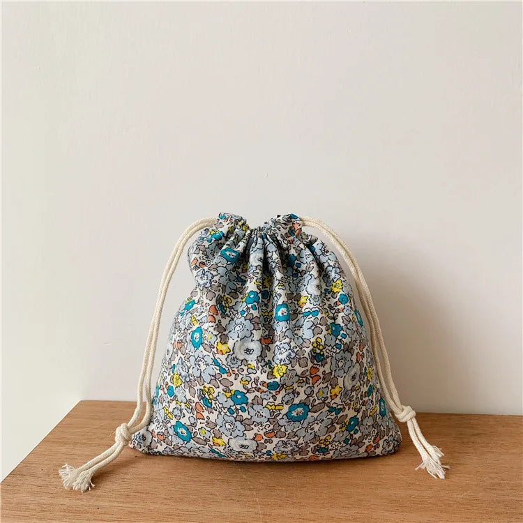 Japanese Floral Drawstring Bag Cotton Fabric Christmas Gift Bag