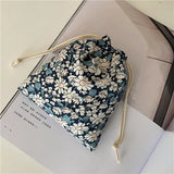 Japanese Floral Drawstring Bag Cotton Fabric Christmas Gift Bag