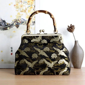 Japan Style Vintage Shell Lock Hand Bag Wood Shoulder Crossbody Chain Fringe Pur