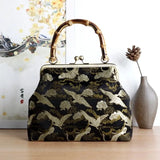 Japan Style Vintage Shell Lock Hand Bag Wood Shoulder Crossbody Chain Fringe Pur