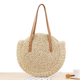 Japanese Korean Style Round Shoulder Straw Bag Women's Woven Beach Bag