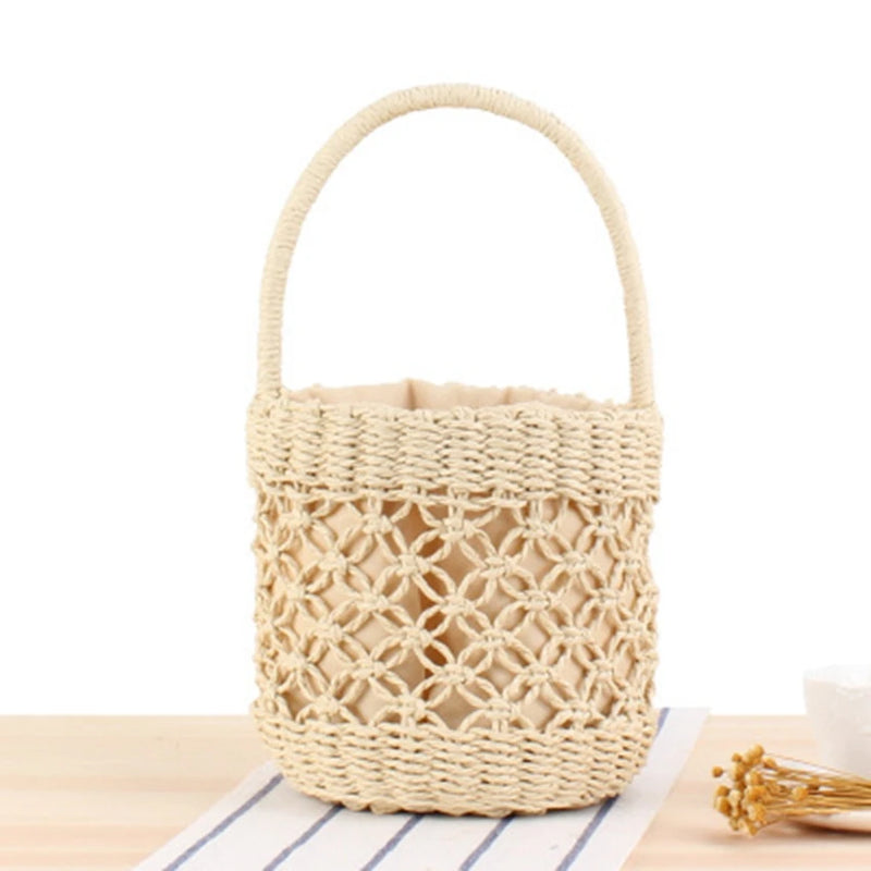 Portable Hollow Straw Beach Bag Vacation Photo Leisure Handbag