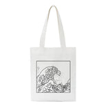 Japan Wave Print Shopper Bag Canvas Ulzzang Zipper Women Shoulder Bags