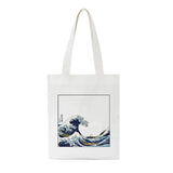 Japan Wave Print Shopper Bag Canvas Ulzzang Zipper Women Shoulder Bags