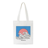 Japan Wave Print Shopper Bag Canvas Ulzzang Zipper Women Shoulder Bags