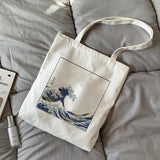 Japan Wave Print Shopper Bag Canvas Ulzzang Zipper Women Shoulder Bags