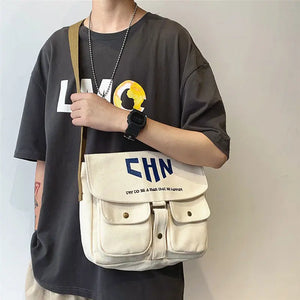 Japanese Canvas Diagonal Cross Bag Youth Casual Version Men Large Capacity