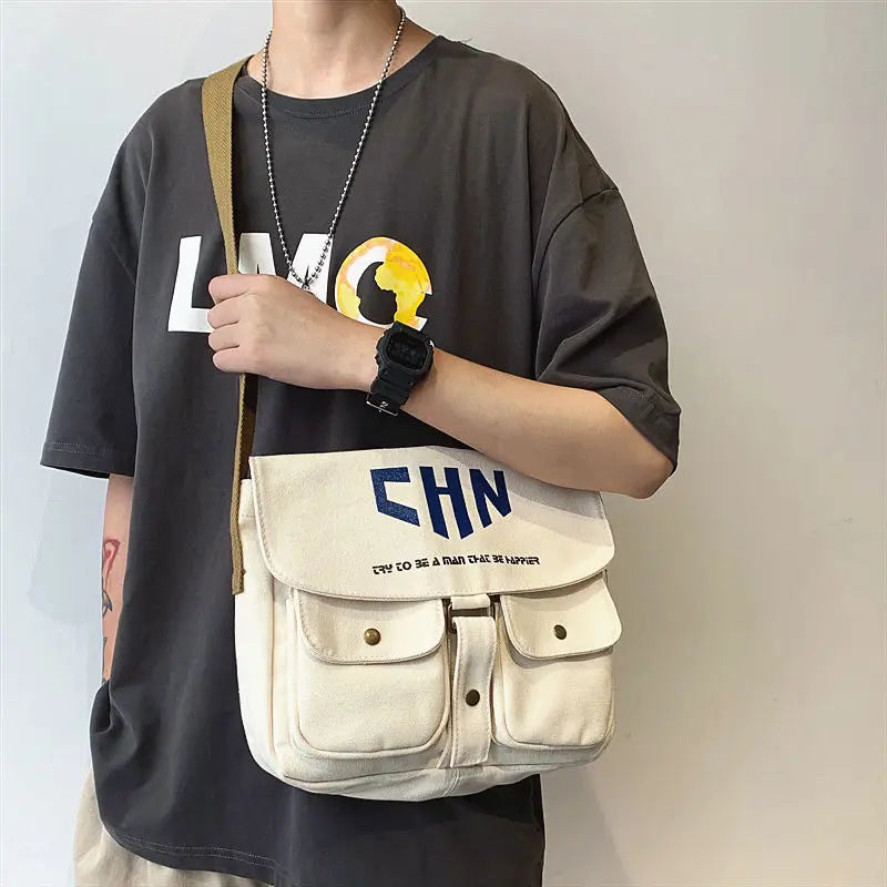 Japanese Canvas Diagonal Cross Bag Large Capacity Shoulder Bag
