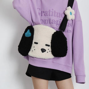 Japanese Puppy Plush Tote Bag Autumn Winter Large Capacity Shoulder Messenger Ba