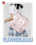 Japanese College Rivet Pu Leather Angel Wing Pink Heart Sling Backpack