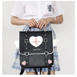 Japanese College Rivet Pu Leather Angel Wing Pink Heart Sling Backpack