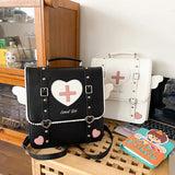 Japanese College Rivet Pu Leather Angel Wing Pink Heart Sling Backpack