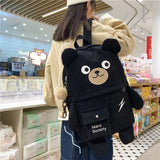Japanese Corduroy Bear Backpack for Women with Multi-Pockets