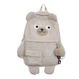 Japanese Corduroy Bear Backpack for Women with Multi-Pockets