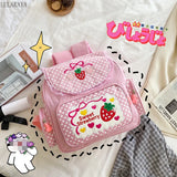 Japanese Girl Backpack Pink Strawberry Lace Shoulder Bag Waterproof Schoolbag